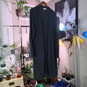 Ann Taylor Loft Speckled Charcoal Gray Long Open Front Cardigan Sweater Women's